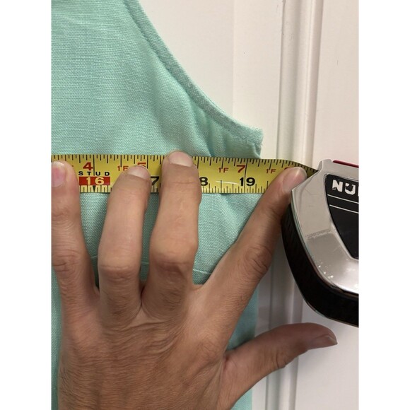 Sail To Sable Blue Green Preppy Resort Dress Size medium 100% linen elevated - Picture 9 of 9